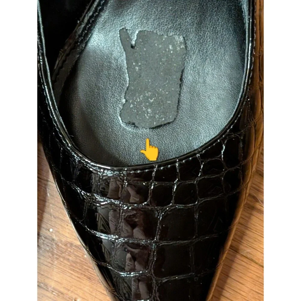 Vince Camuto Black Croc Embossed Leather Pointed Toe Block Heel Pumps Size 9M